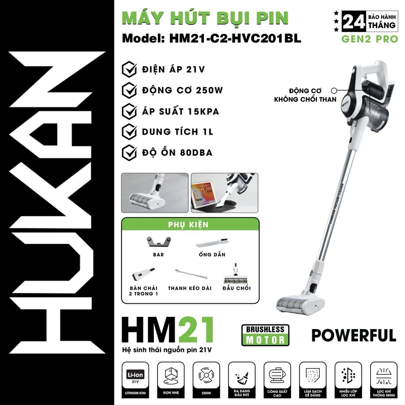 Thân máy hút bụi dùng pin chân phổ thông HM21-G2-HVC201BL